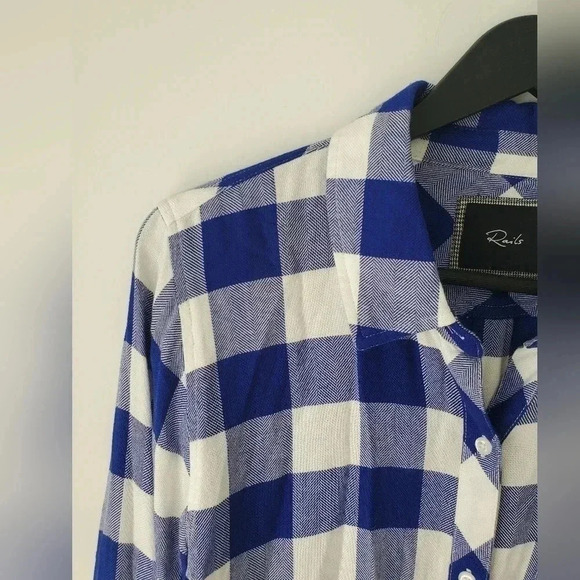 Rails Hunter Size S Button Front Collared Blouse Blue White Buffalo Che… - Picture 3 of 9